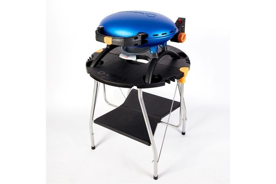 КОМПЛЕКТ Портативный переносной газовый гриль O-GRILL 500, синий + шланг в подарок!