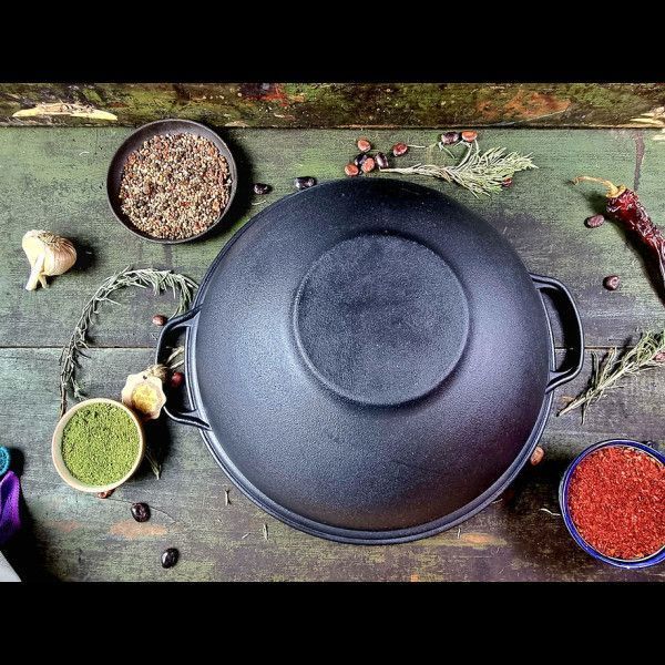 Cast Iron Kazan 12 L, &Oslash;40 cm, 12 kg, with Cast Iron Lid-Skillet, Ливарний чавун, 1200, 400