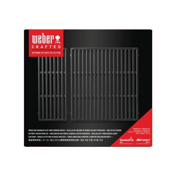 Weber Crafted Porcelain-Enameled Cast Iron Grate for Spirit Series 300 and SmokeFire EX4 Grills, 7 mm, Black