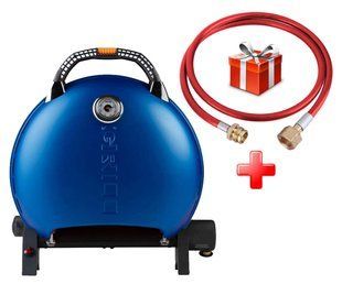 КОМПЛЕКТ Портативний переносний газовий гриль O-GRILL 600T, синій + шланг в подарунок!