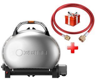 КОМПЛЕКТ Портативний переносний газовий гриль O-GRILL 500, срібло + шланг в подарунок!